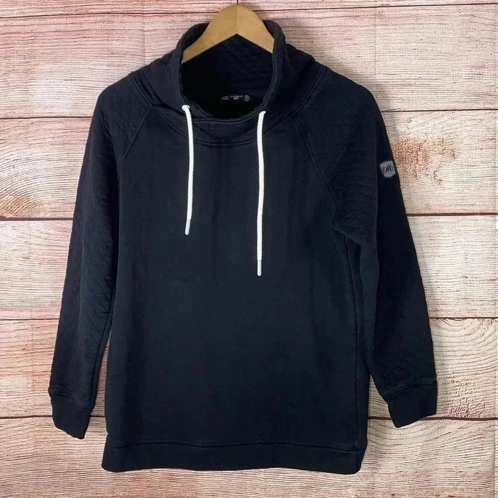 Levelwear Women’s Pullover Vega Funnel Neck Sweatshirt Slit Back Black Medium